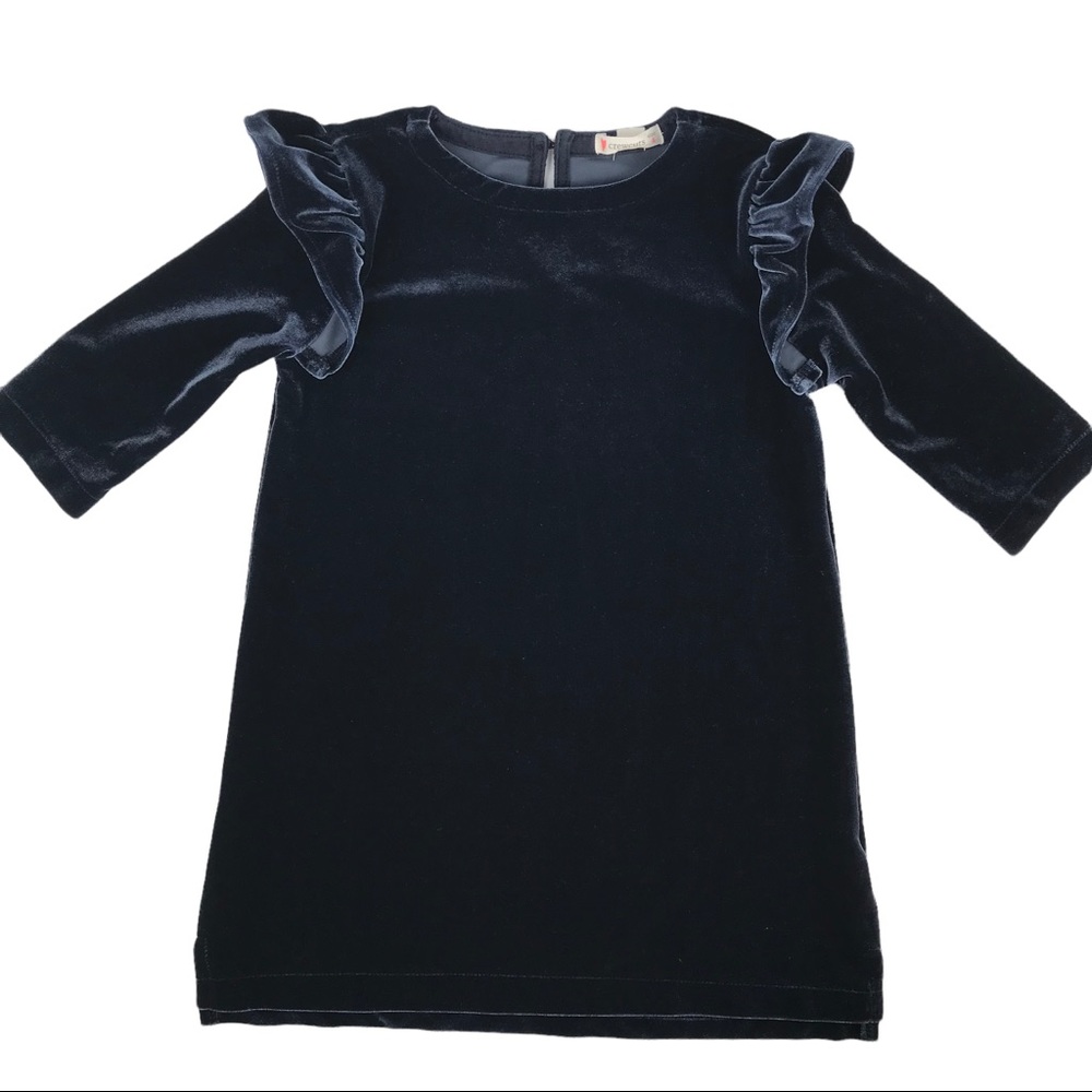 Crewcut Kids Velvet Dress  with Ruffle Shoulder Navy Blue Size 4